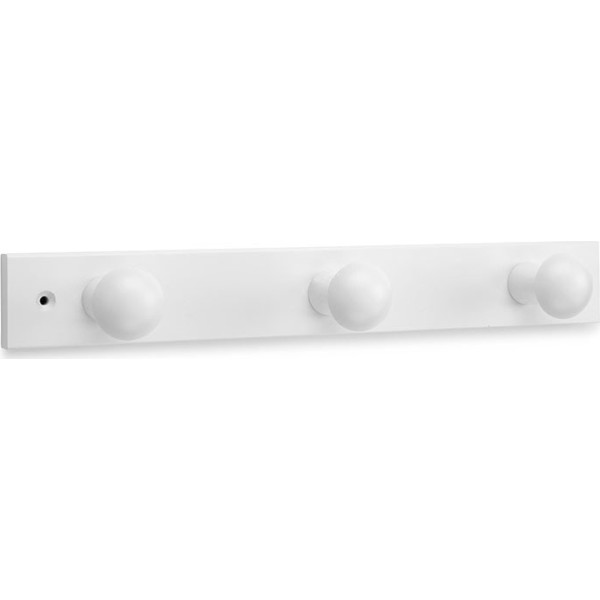 Colgador de madera de pino con 3 pomos color blanco 360 x 50 x 15 mm
